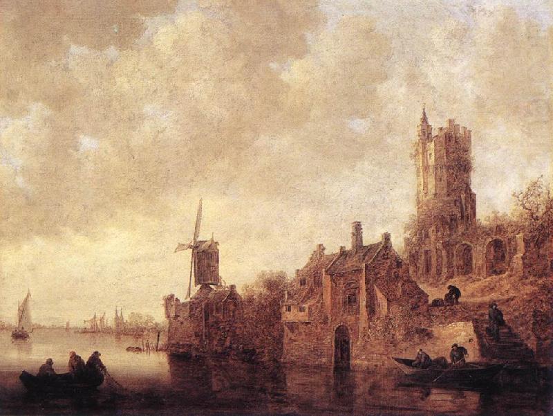 GOYEN, Jan van River Landscape with a Windmill and a Ruined Castle sdg china oil painting image